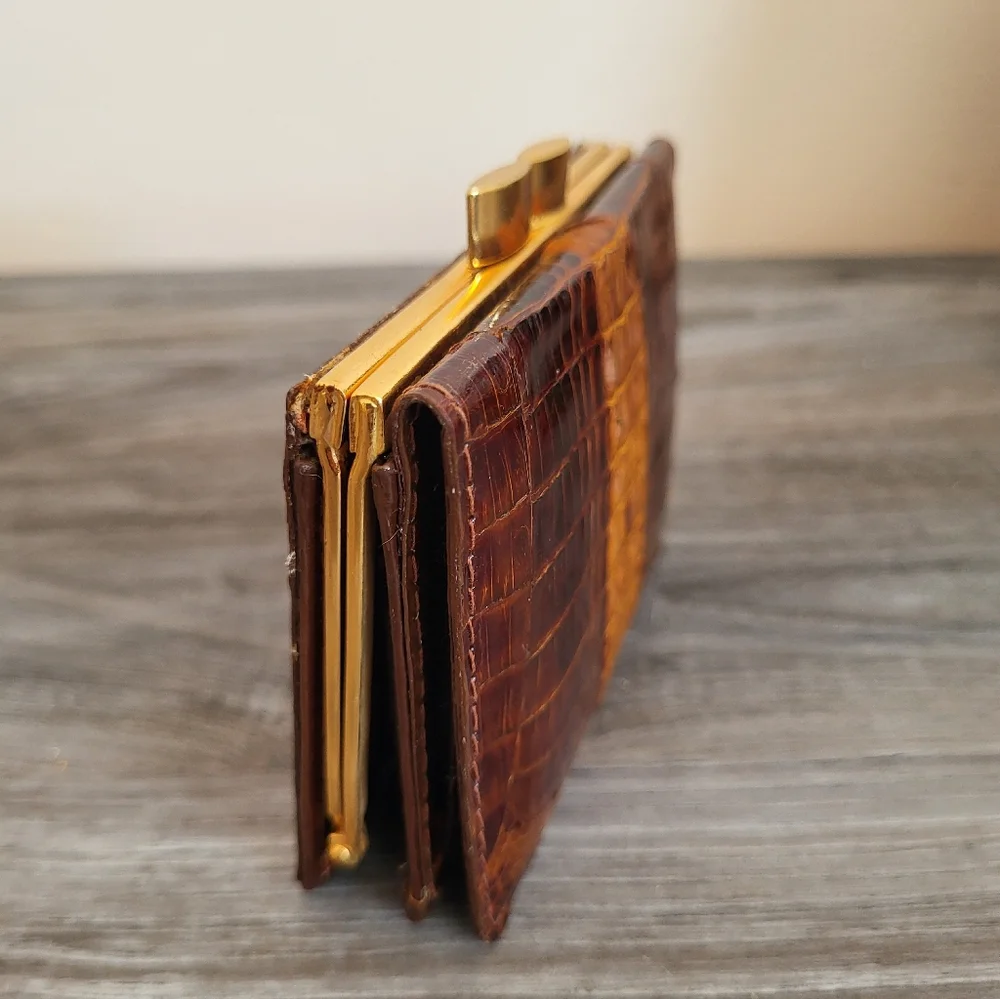 Vintage Two Tone Crocodile Leather Handbag Brown Cream Matching Wallet MCM - Picture 13 of 15